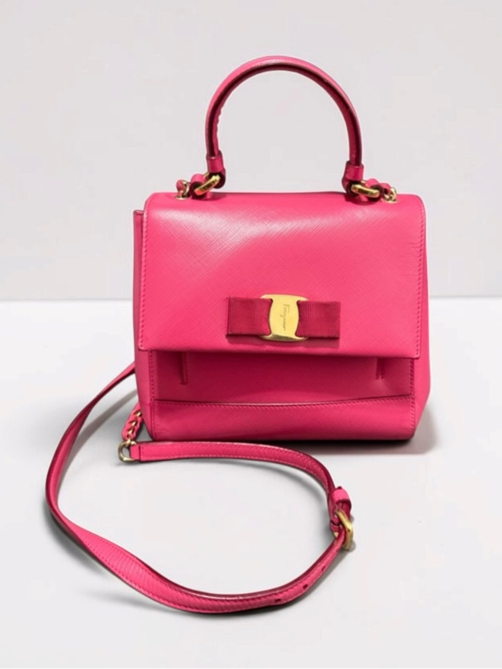 Salvatore Ferragamo Vara Bow Mini Top Handdle Shoulder Bag Hot Pink